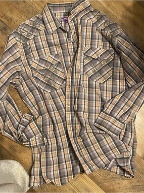 Men's Plaid Casual Button-Down Shirt - Brown & Tan